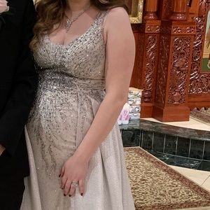 ❌❌❌❌❌SOLD. silver evening gown with overskirt!